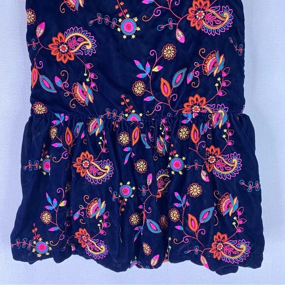 Peek Dress Girls Blue Floral Embroidered Velvet Lined Short Sleeve XL 10 - Picture 4 of 9
